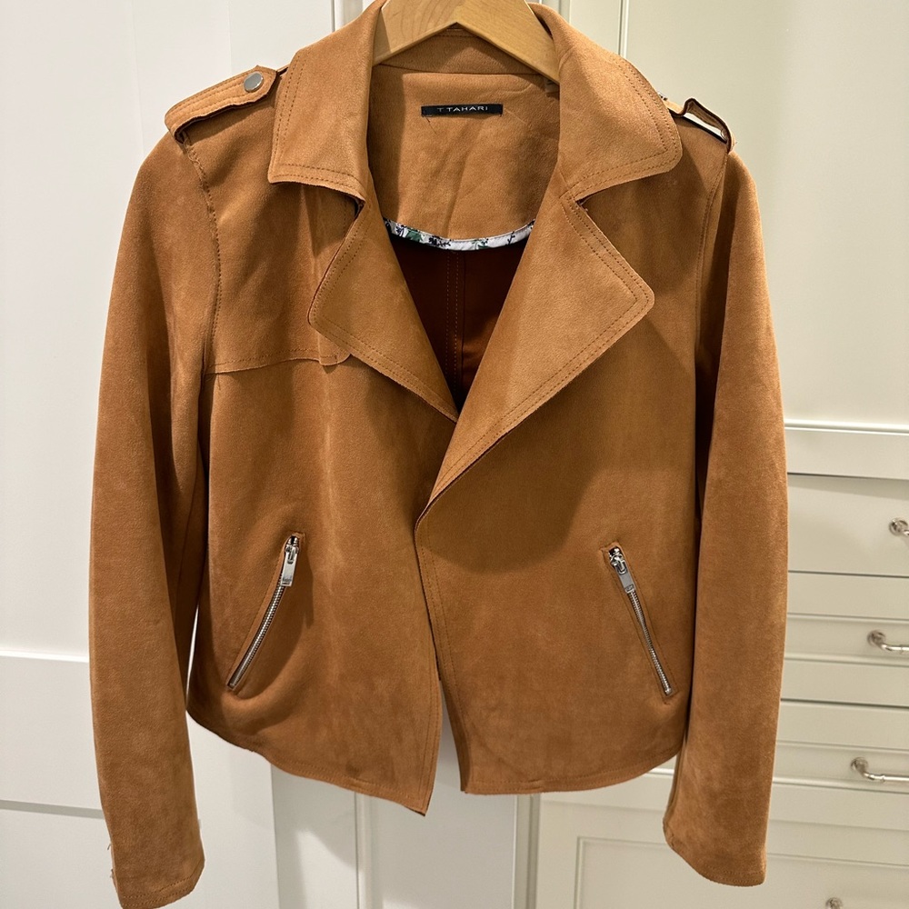 Beautiful faux suede moto jacket with open front (size S)